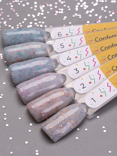 TNL, Confetti набор молочных баз с цветной поталью (6 оттенков по 10 мл)