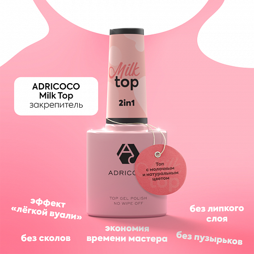 Adricoco, Milk Top - закрепитель для гель-лака №01 (натуральный), 8 мл