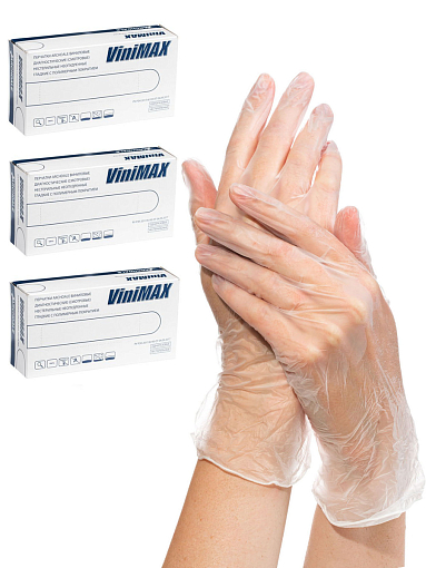 Archdale, набор перчатки виниловые неопудренные ViniMax (белые, M), 3 уп. по 50 пар