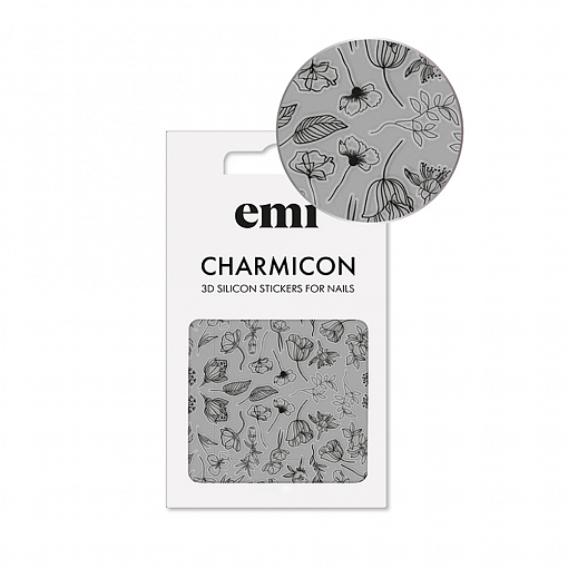 EMI, Charmicon 3D Silicone Stickers - 3D-наклейки для ногтей №176 (Цветы черные)