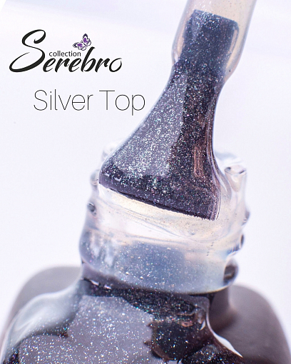 Serebro, "Серебряный дождь" Silver — топ для гель-лака без липкого слоя, 11 мл