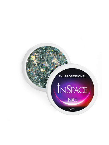 TNL, InSpace - гель для дизайна, светоотражающий с голографическим глиттером №05, 5 мл