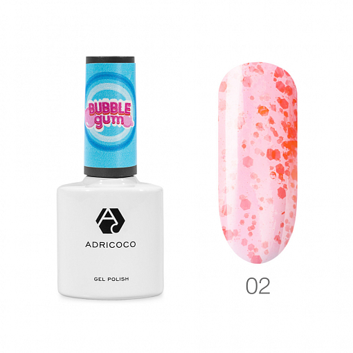 Adricoco, Bubble gum - гель-лак с цветной неоновой слюдой №02, 8 мл
