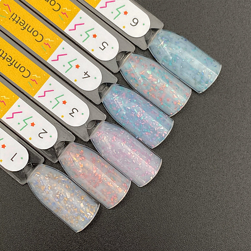 TNL, Confetti набор молочных баз с цветной поталью (6 оттенков по 10 мл)