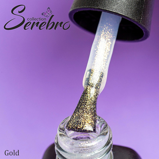 Serebro, "Золотая пыль" Gold — топ для гель-лака без липкого слоя, 11 мл