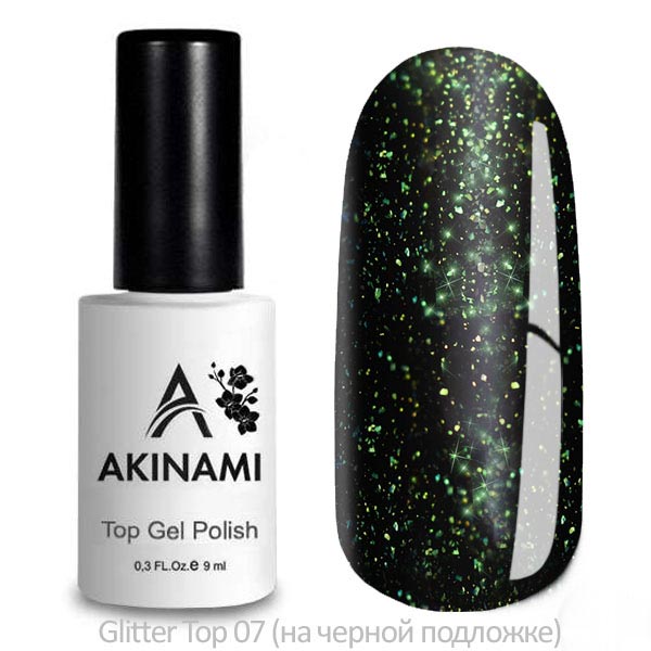 AKINAMI, Glitter Top Gel - блестящий топ для гель-лака №7 (без л/с), 9 мл