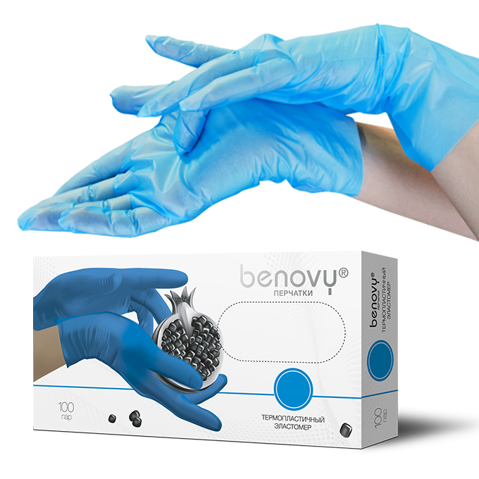 Benovy, ТPE - перчатки из термопластичного эластомера (голубые, XL), 100 пар