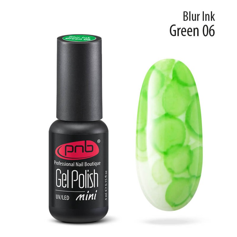 PNB, Blur Ink - акварельные капли для дизайна ногтей №6 (зеленые), 4 мл
