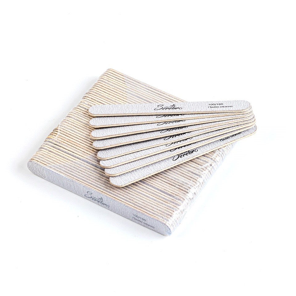 Serebro, набор пилок для натуральных ногтей, овал 13 см "Пилю нежно" 100/180 (серый), 50 шт