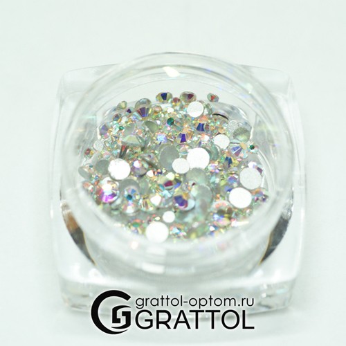 Grattol, стразы mix в баночке ss4, ss6, ss10 (Crystal хамелеон), 150 шт