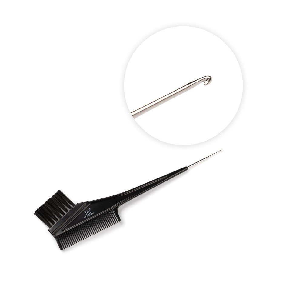 Tnl, кисть-расческа для окрашивания металлический "хвост-крючок" (двухсторонняя, черная)