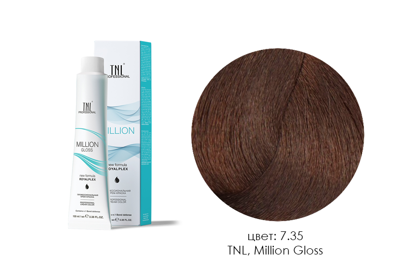 TNL, Million Gloss - крем-краска для волос (7.35 Блонд каштановый), 100 мл