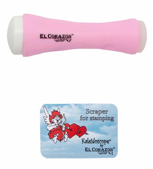 EL Corazon, двухсторонний фигурный штамп для стемпинга + скрапер Ksst01 (розовый)