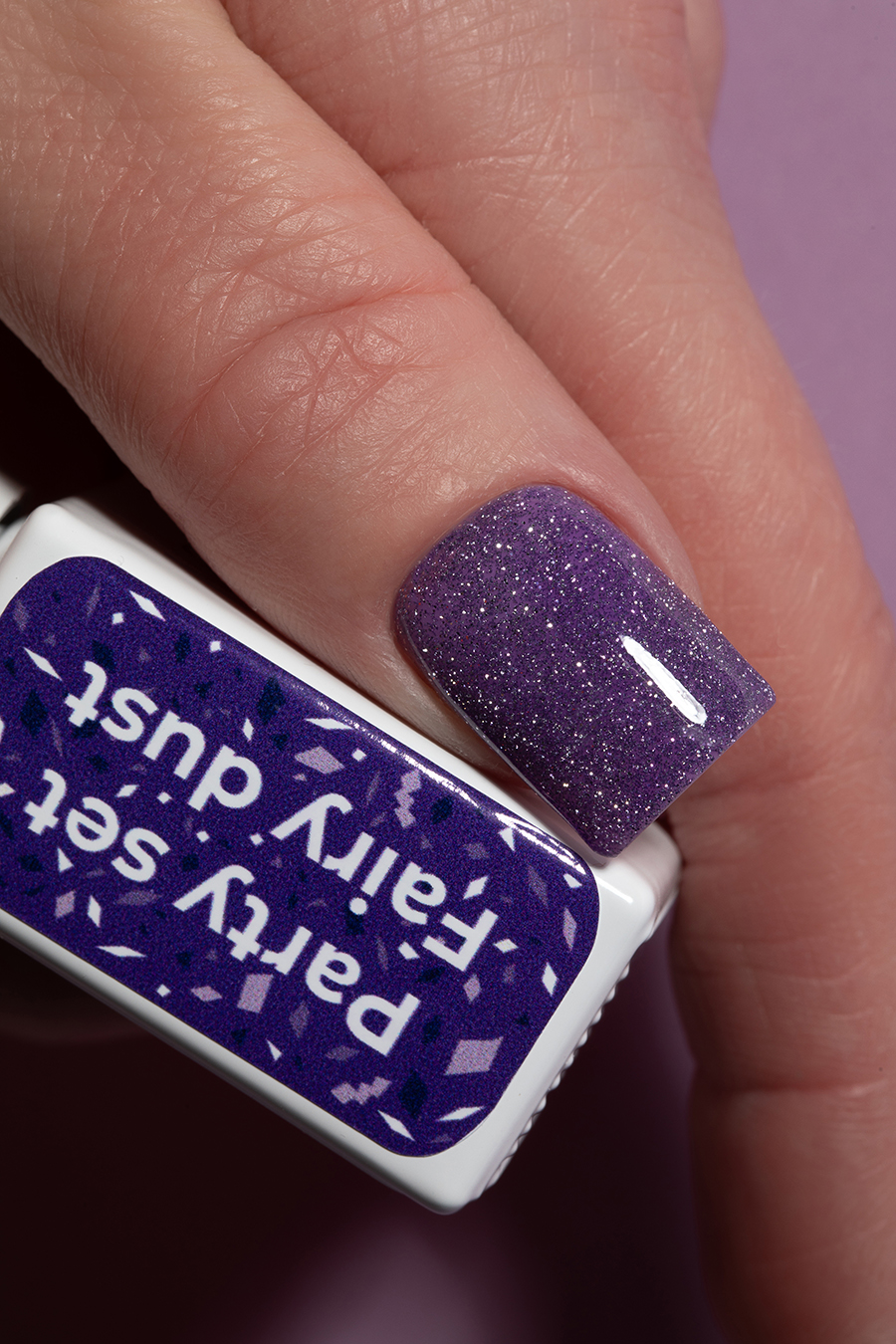 Дизайн ногтей. Товар: MoodNail, Party set Fairy dust - светоотражающий гель-лак (фиолетовый), 10 гр