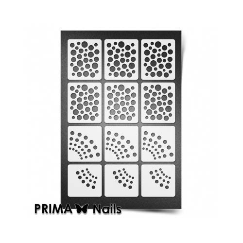 PrimaNails, Трафарет для дизайна ногтей (Горошек), мини формат