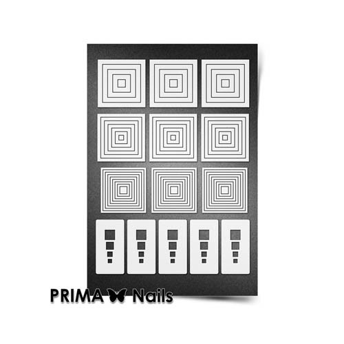 PrimaNails, Трафарет для дизайна ногтей (Геометрия. Квадраты), мини формат