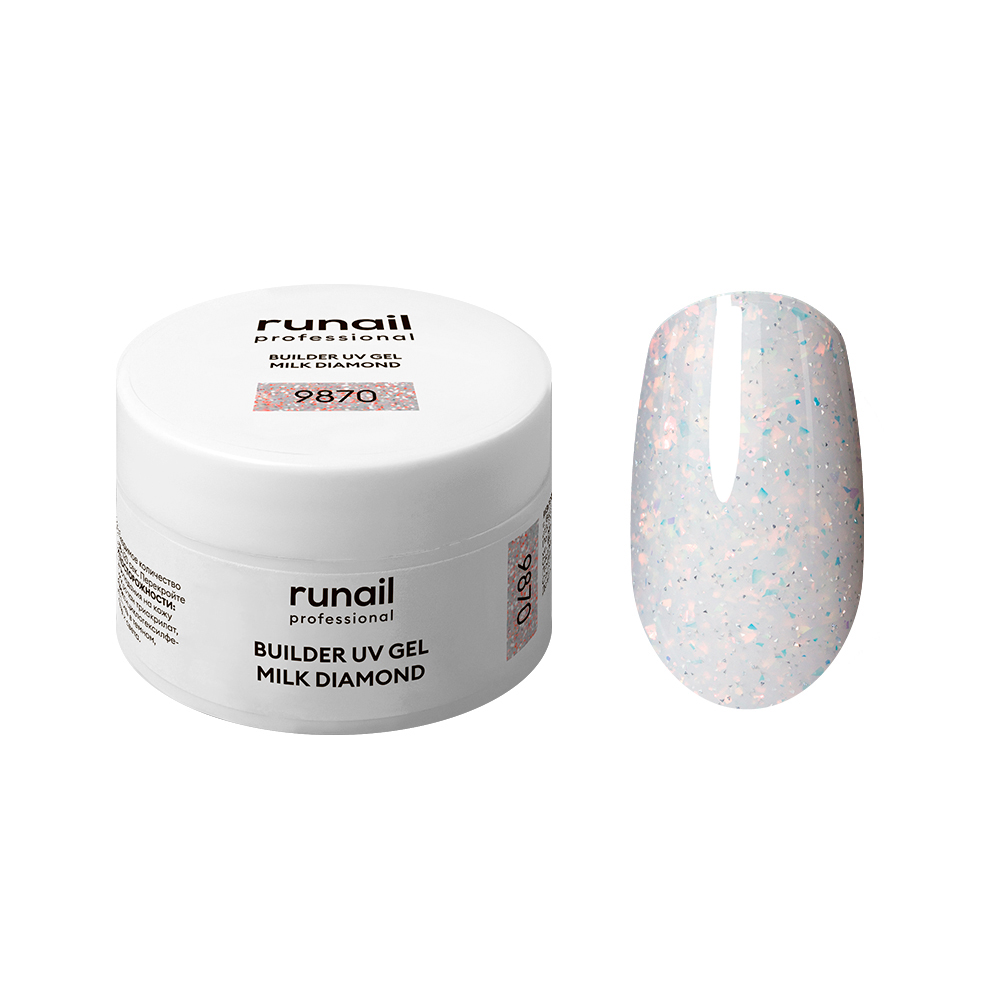 Runail, BUILDER UV GEL MILK DIAMOND - моделирующий УФ-гель светоотражающий №9870, 15 гр