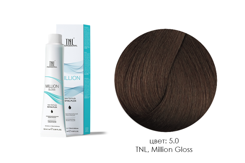 TNL, Million Gloss - крем-краска для волос (5.0 Светлый коричневый), 100 мл