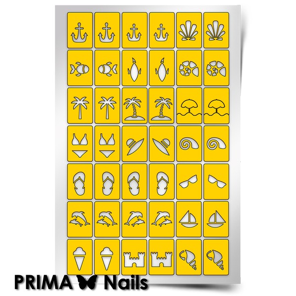 PrimaNails, Трафарет для дизайна ногтей (Пляж)
