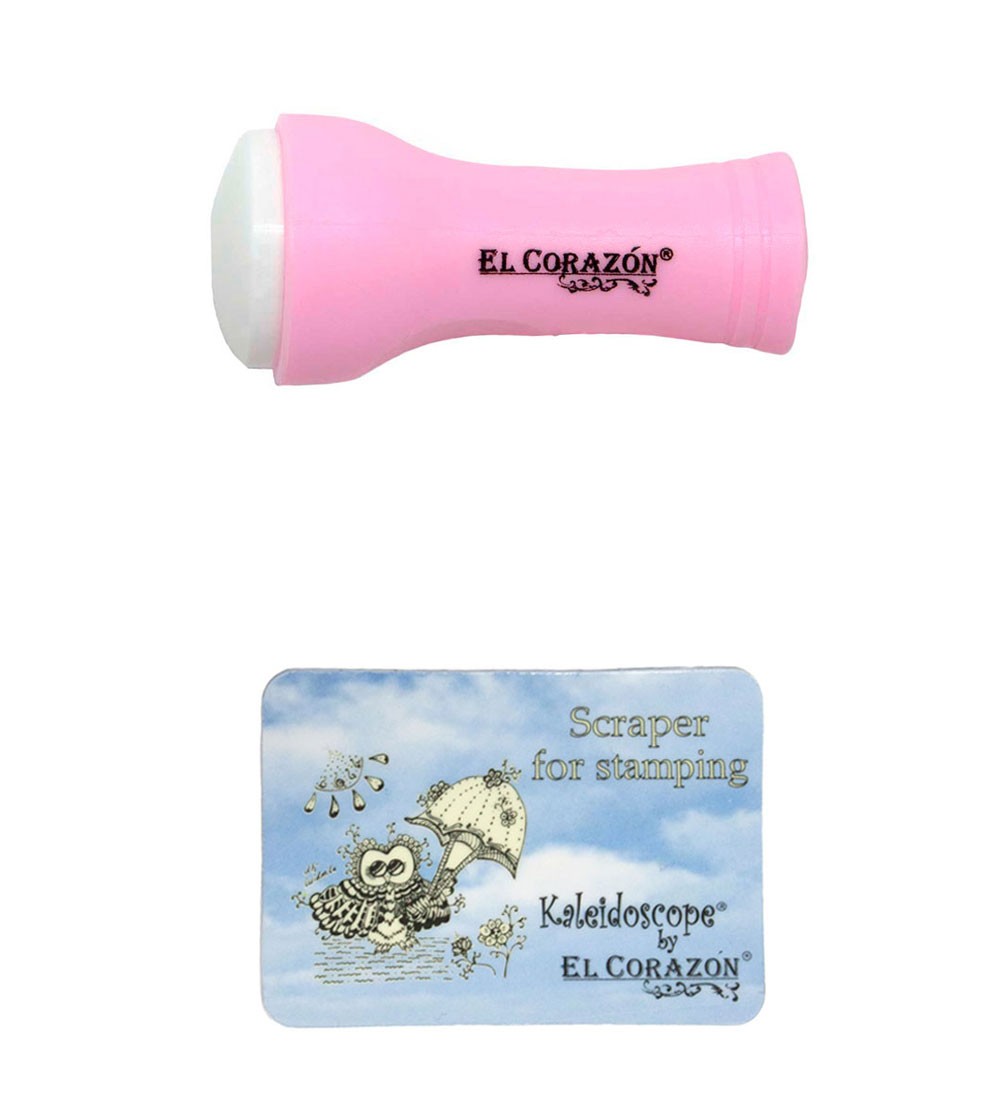 EL Corazon, односторонний штамп круглый + скрапер Ksst03 (розовый)