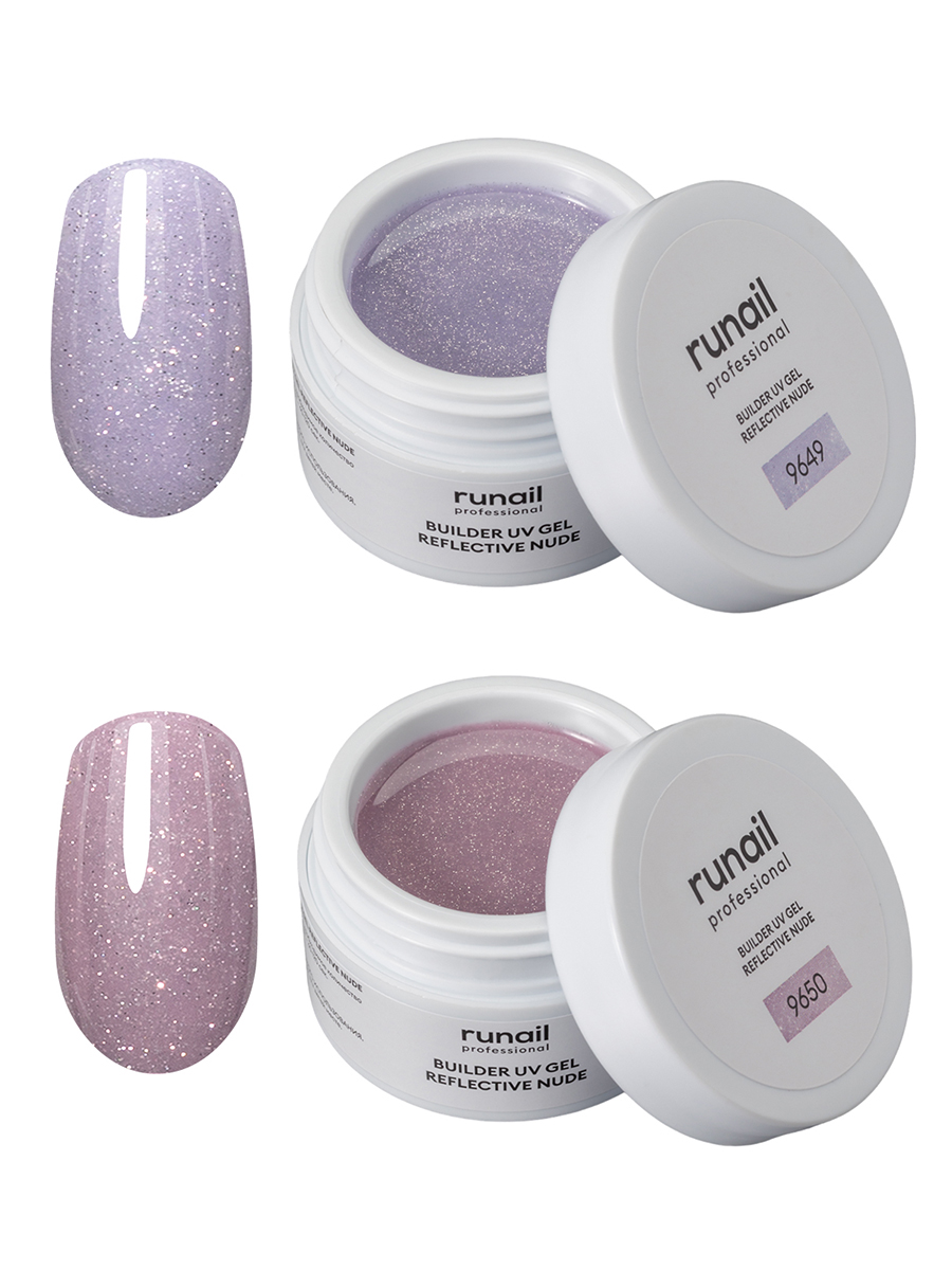 RuNail, набор №61 моделирующий УФ-гель светоотражающий REFLECTIVE NUDE (2 оттенка по 15 гр)