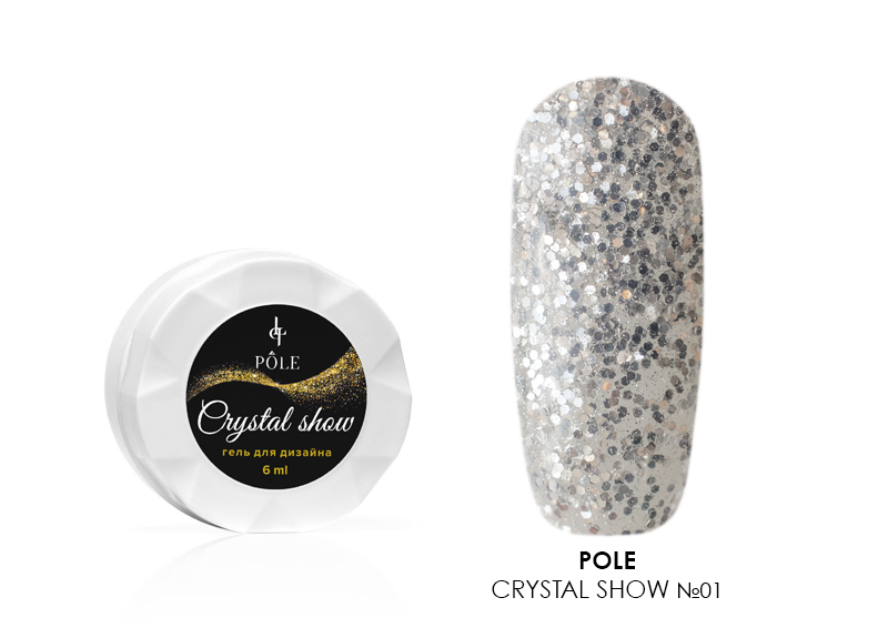 POLE, Crystal show - гель для дизайна (№01 Серебряный дождь), 6 мл