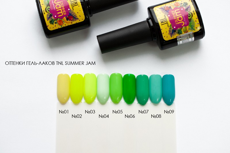 Оттенки гель-лаков "Summer Jam" от бренда TNL
