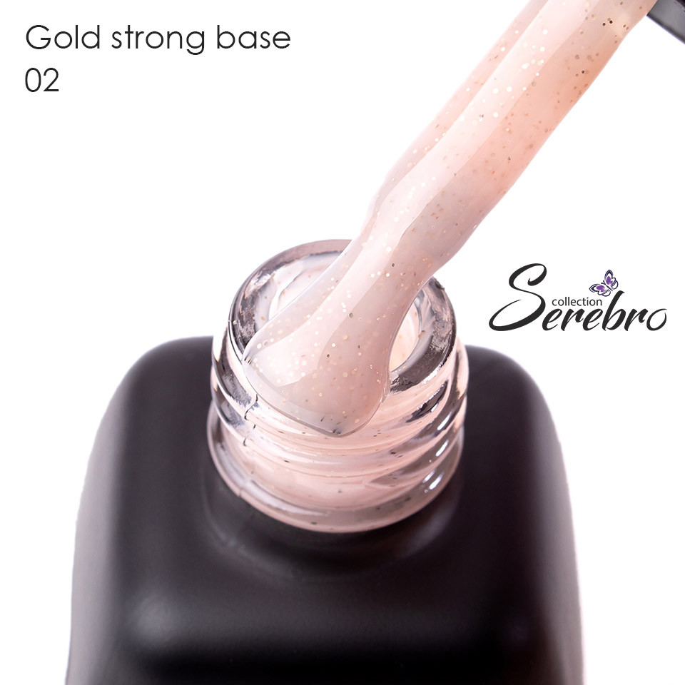 Serebro, Gold strong base - камуфлирующая база с золотыми блестками №02, 11 мл