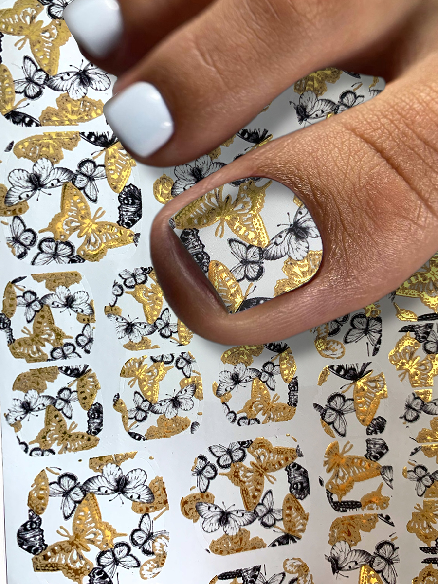 Дизайн ногтей. Товар: Anna Tkacheva, наклейки пленки для педикюра с фольгой VIP-033