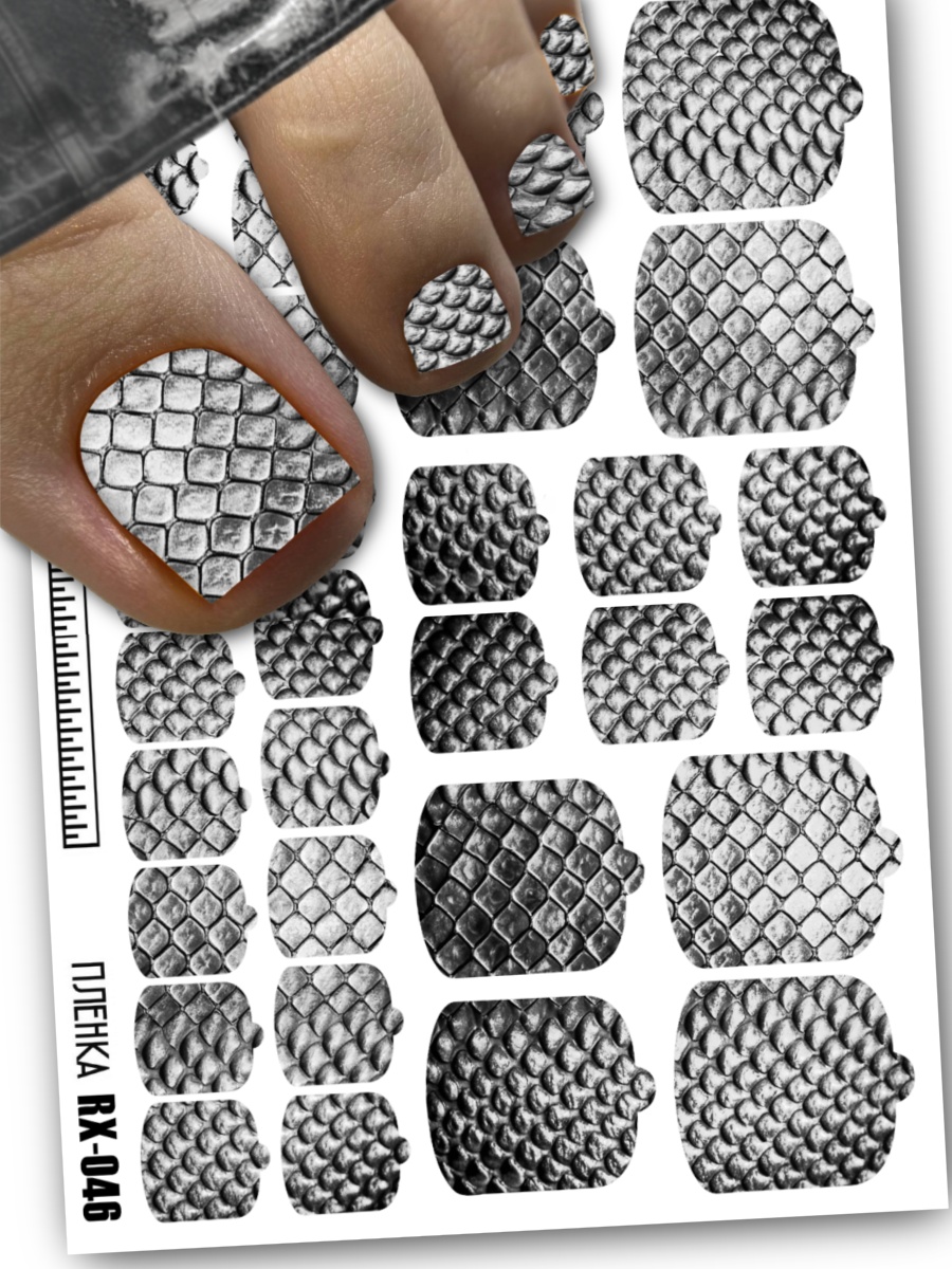 Дизайн ногтей. Товар: Anna Tkacheva, металлизированные наклейки пленки для педикюра RX-046