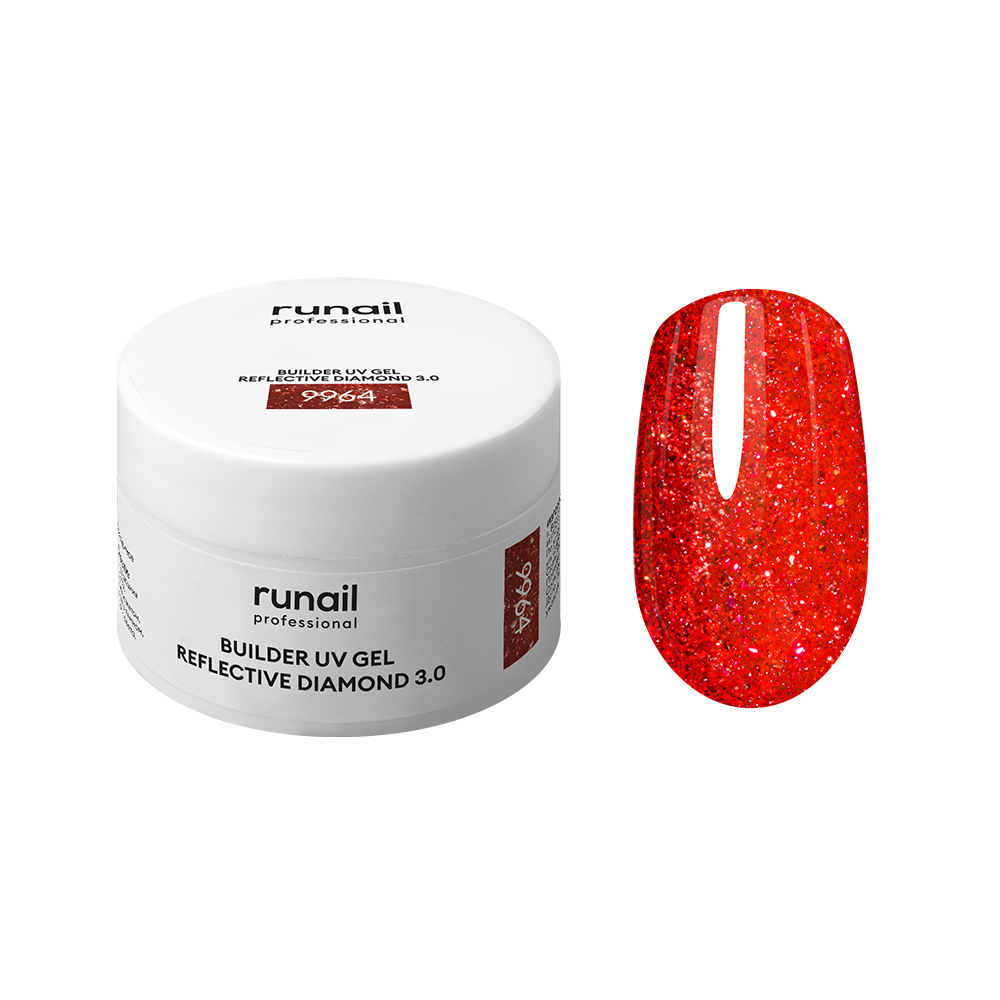 RuNail, BUILDER UV GEL REFLECTIVE DIAMOND 3.0 - моделирующий УФ-гель светоотражающий №9964, 15 гр RuNail, BUILDER UV GEL REFLECTIVE DIAMOND 3.0 - моделирующий УФ-гель светоотражающий №9964, 15 гр