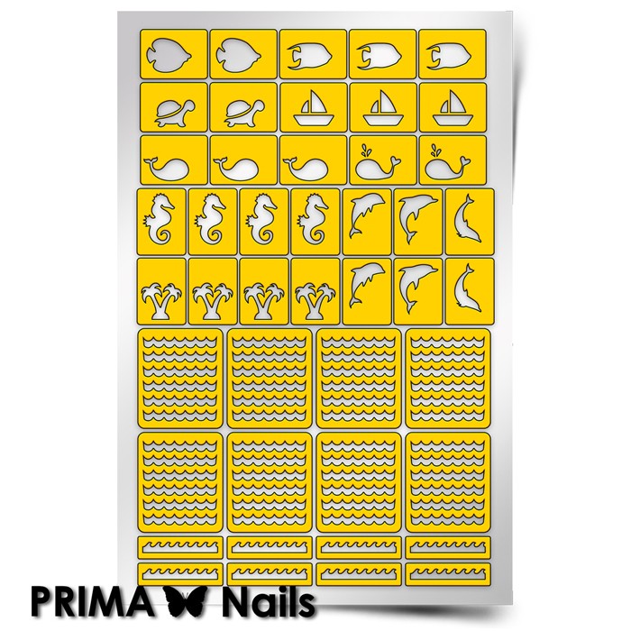 PrimaNails, Трафарет для дизайна ногтей (Морской микс-2)