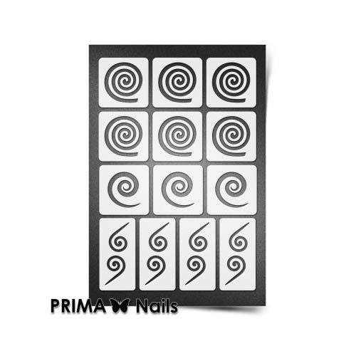 PrimaNails, Трафарет для дизайна ногтей (Спирали "Круг"), мини формат