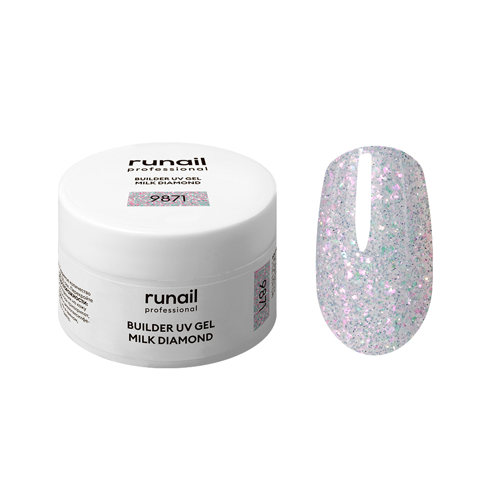 Runail, BUILDER UV GEL MILK DIAMOND - моделирующий УФ-гель светоотражающий №9871, 15 гр Runail, BUILDER UV GEL MILK DIAMOND - моделирующий УФ-гель светоотражающий №9871, 15 гр