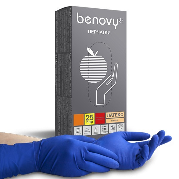 Benovy, Latex High Risk - перчатки латексные повышенной прочности (синие, M), 25 пар Benovy, Latex High Risk - перчатки латексные повышенной прочности (синие, M), 25 пар