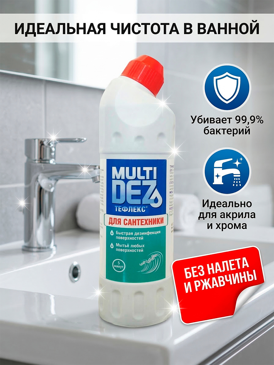 МультиДез, Тефлекс для дезинфекции и мытья сантехники (море), 1 л