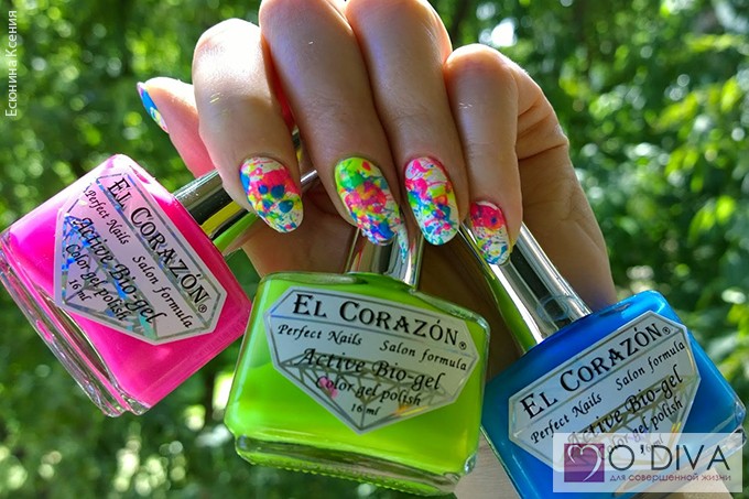 Лаки MILV и EL Corazon в дизайне ногтей брызгами