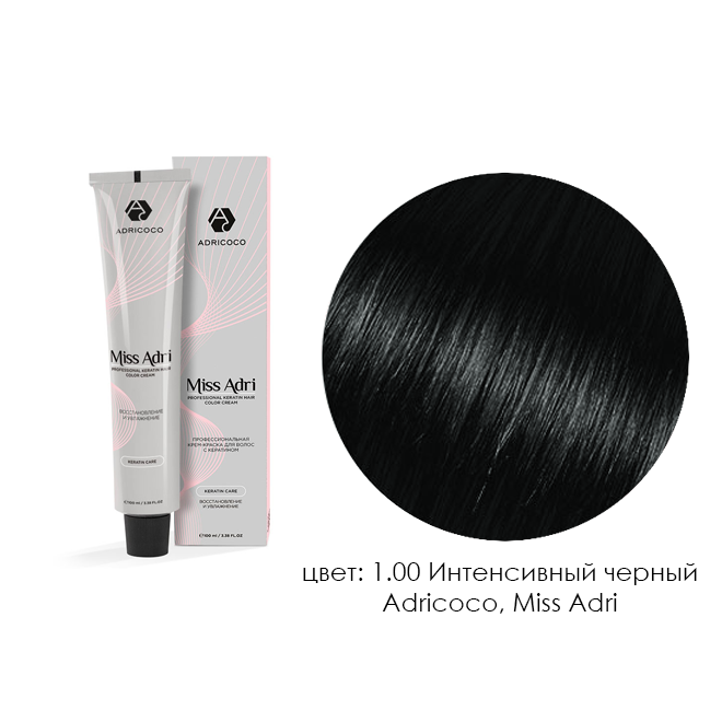 Adricoco, Miss Adri - крем-краска для волос (1.00 Интенсивный черный), 100 мл