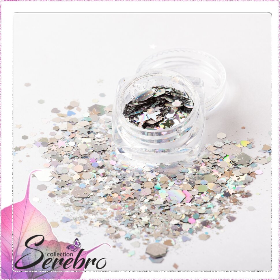 Serebro, дизайн для ногтей "Микс пайеток" №1 (серебро)