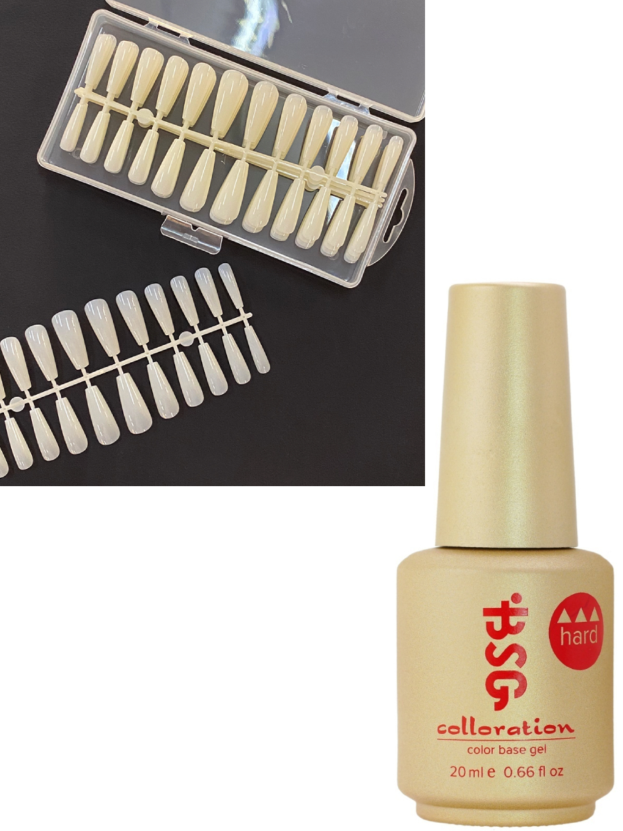 Микс набор №10 жесткая база прозрачная, типсы гелевые молочные 144 шт Микс набор №10 жесткая база прозрачная, типсы гелевые молочные 144 шт