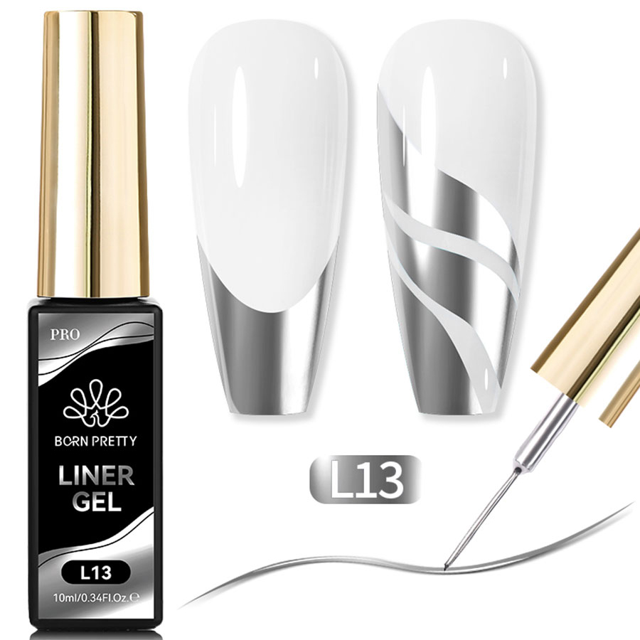 Born Pretty, Metallic Liner Gel - гель-лак с тонкой кистью для дизайна ногтей L13, 10 мл