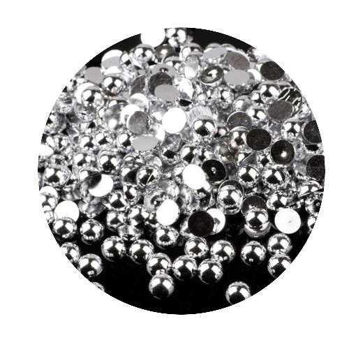 Бусины полусфера для ногтей (серебро, 2 мм), 200 шт