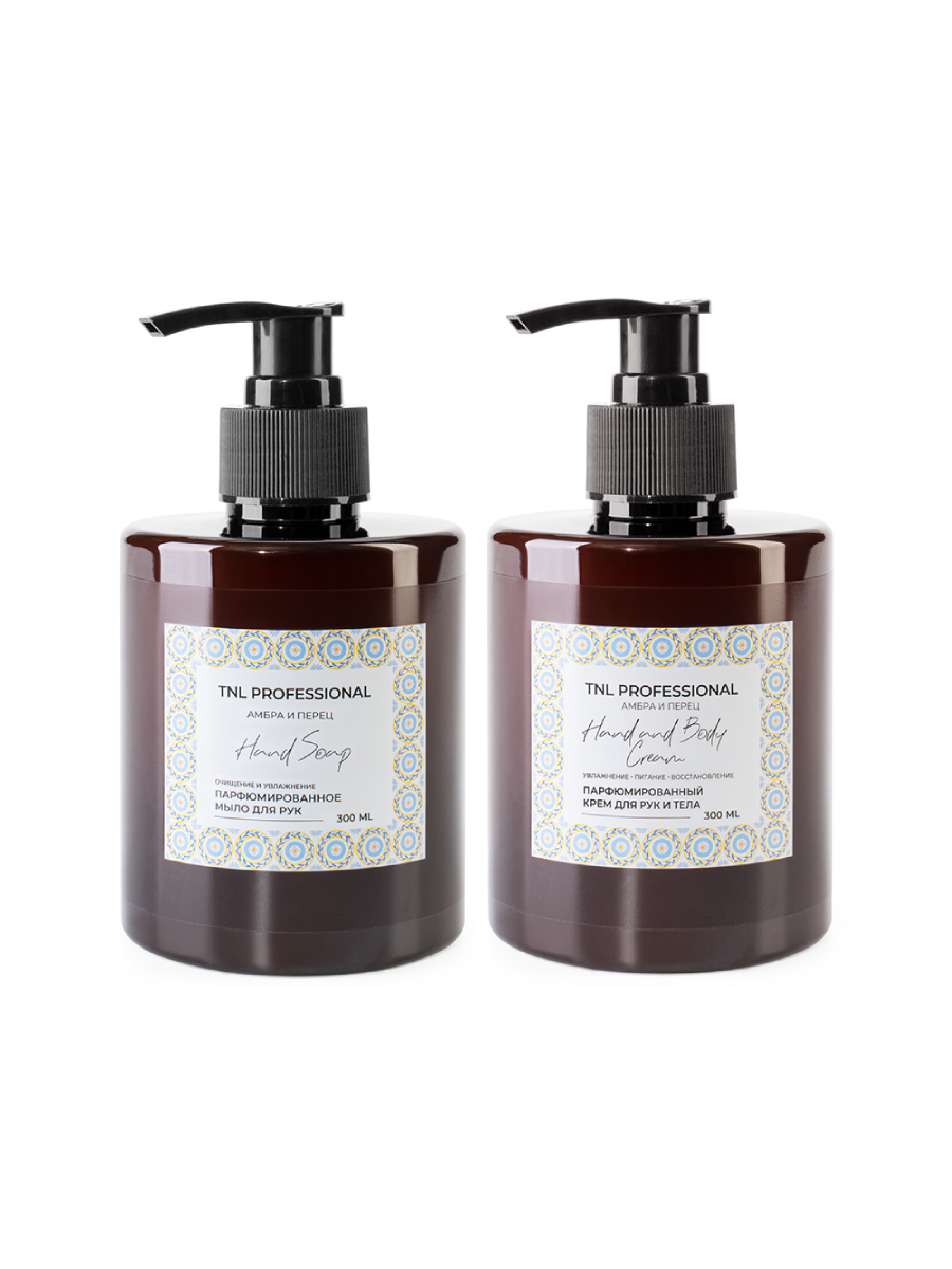 TNL, набор №38 парфюмированное жидкое мыло и парфюмированный крем для рук и тела (Амбра и перец)