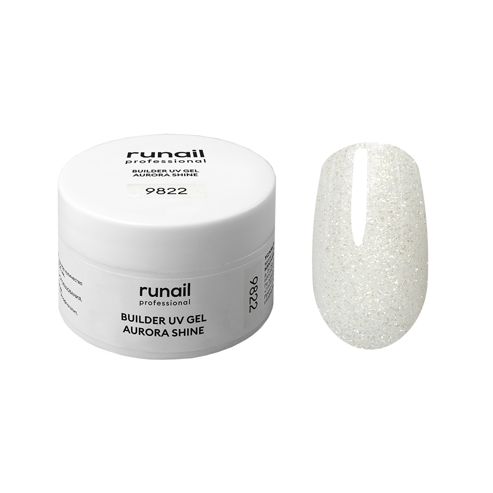 RuNail, BUILDER UV GEL AURORA SHINE - моделирующий УФ-гель c шиммером №9822, 15 гр RuNail, BUILDER UV GEL AURORA SHINE - моделирующий УФ-гель c шиммером №9822, 15 гр
