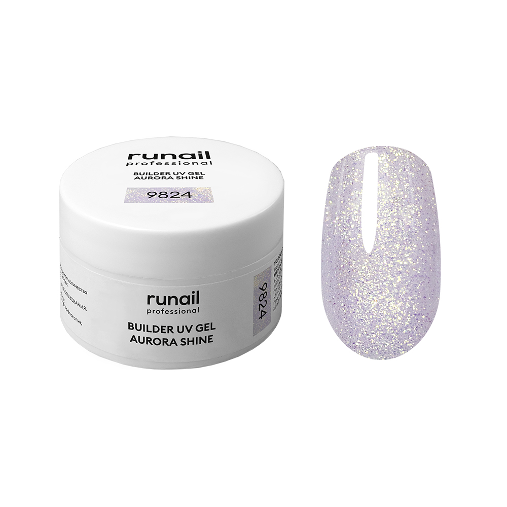 RuNail, BUILDER UV GEL AURORA SHINE - моделирующий УФ-гель c шиммером №9824, 15 гр RuNail, BUILDER UV GEL AURORA SHINE - моделирующий УФ-гель c шиммером №9824, 15 гр