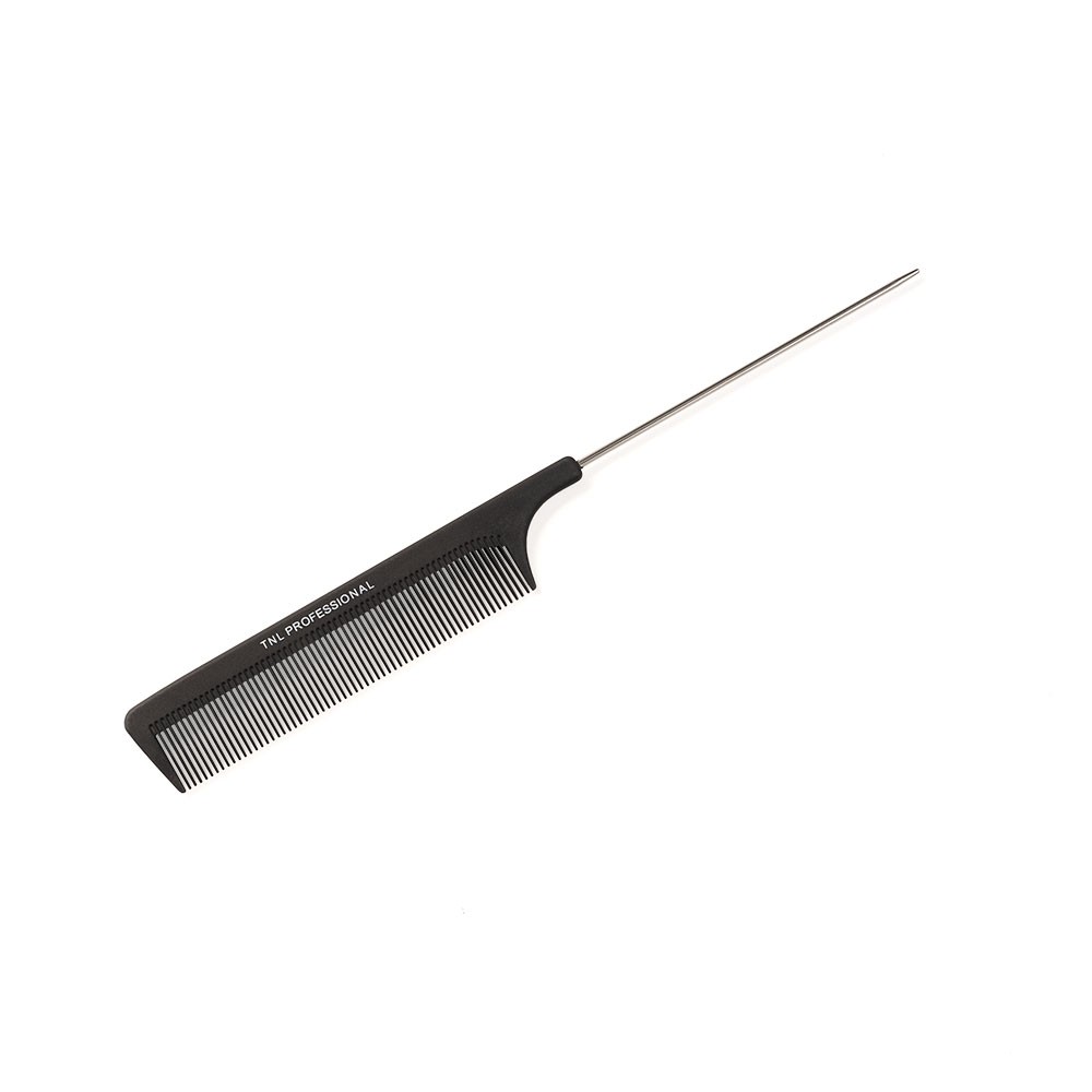 TNL, расческа для волос с метал. хвостиком карбон (черная, 223 мм)