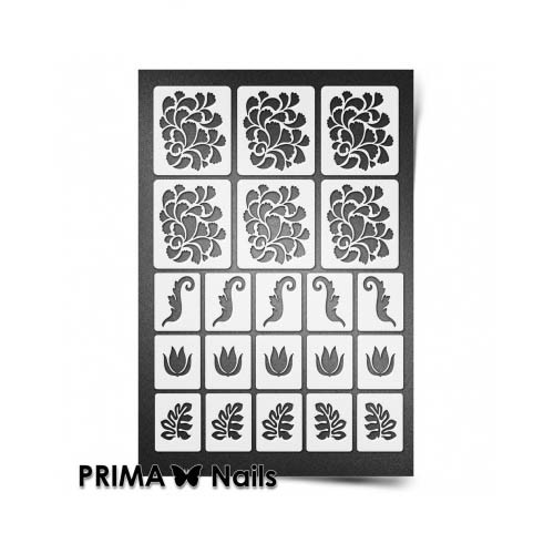 PrimaNails, Трафарет для дизайна ногтей (Растительный узор - 2), мини формат