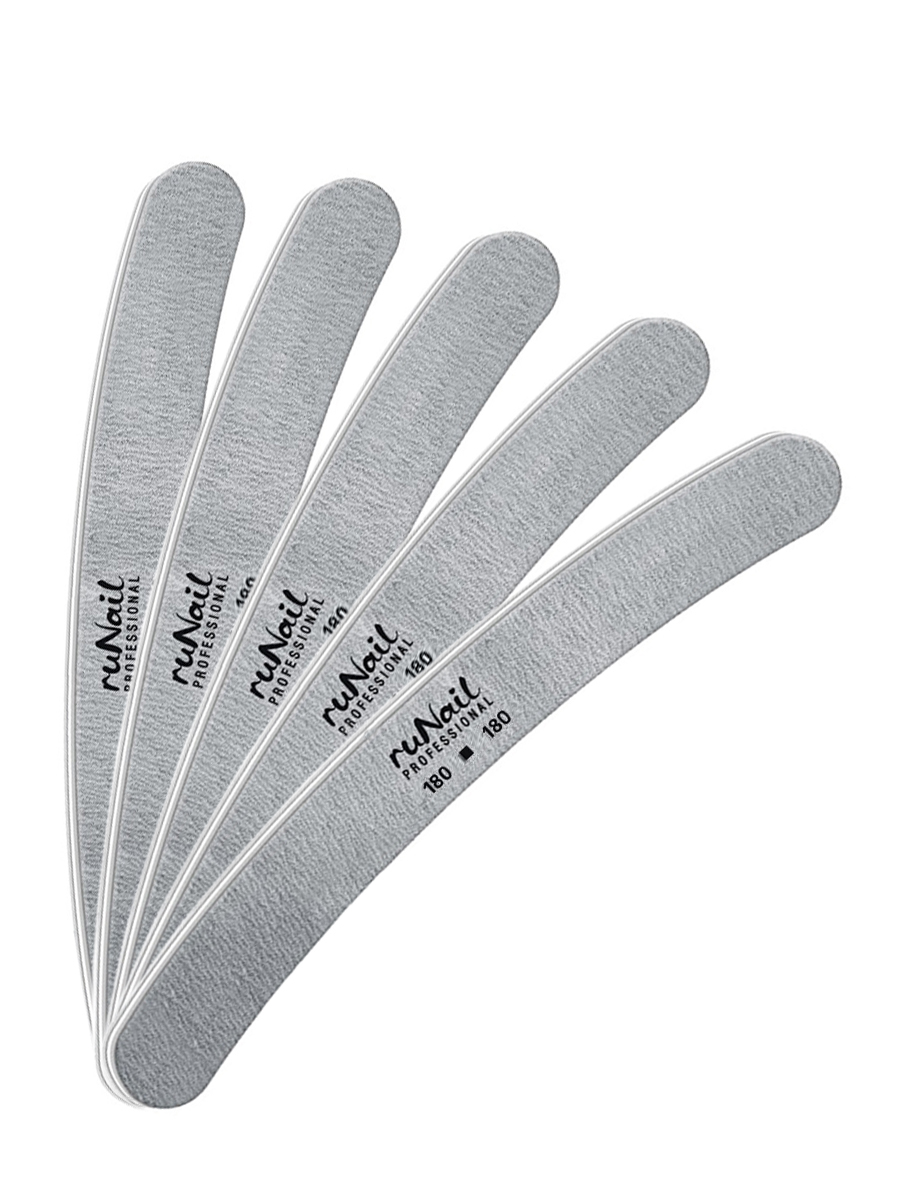 RuNail, набор пилок для ногтей бумеранг (серые, 180/180), 5 шт
