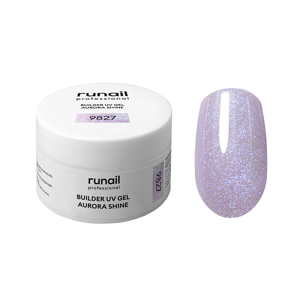 RuNail, BUILDER UV GEL AURORA SHINE - моделирующий УФ-гель c шиммером №9827, 15 гр RuNail, BUILDER UV GEL AURORA SHINE - моделирующий УФ-гель c шиммером №9827, 15 гр