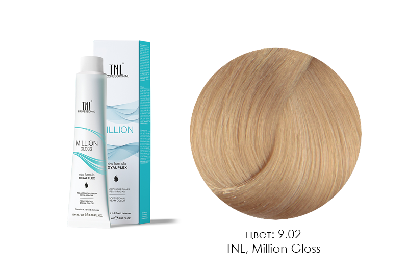 TNL, Million Gloss - крем-краска для волос (9.02 Очень светлый блонд прозрачный фиолетовый), 100 мл